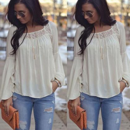 Fashion Women Bell Sleeves Embroidery Top Blouse..
