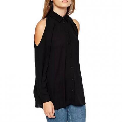 Womens Pure Color Off Shoulder Casual Chiffon..