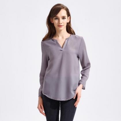 Sexy Women Fashion Casual Long Sleeve V Neck Solid..