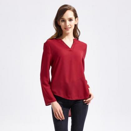 Sexy Women Fashion Casual Long Sleeve V Neck Solid..