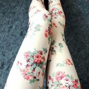 Floral Legging In White