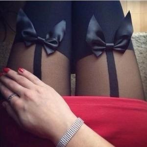 Women's Black Bowtie Suspender Tights