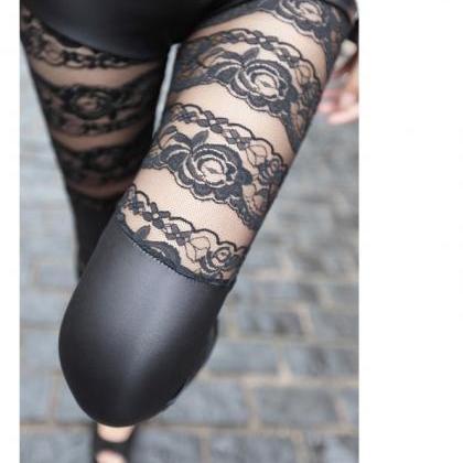 Fashion Black Rose Lace Leggings..