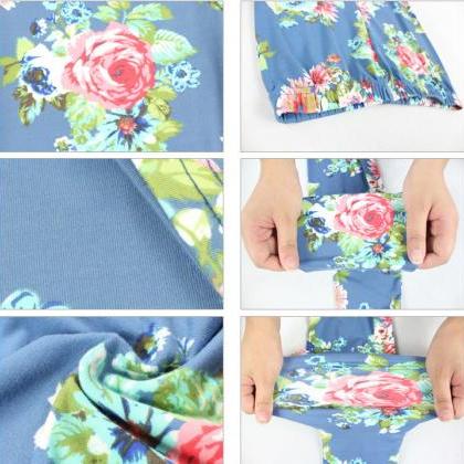 Fashion Blue Floral Print Leggings..