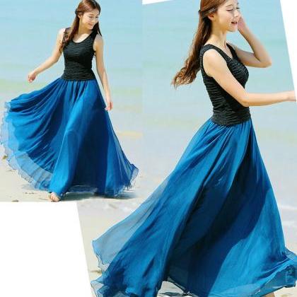 Peacock Blue Long Chiffon Skirt Maxi Skirt Ladies..