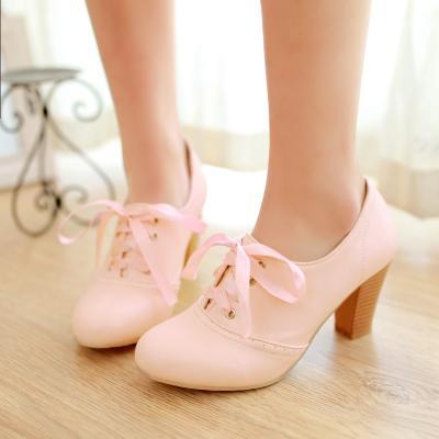 Women'S Punk Pointed Toe Lace Up Platform Block High Heels Ankle Boots Shoes Pink(out of sale)