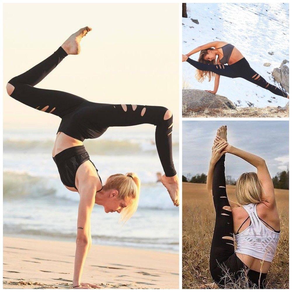 Womens Black Hollow Block Elastic Yoga Sport Running Brethable Pants