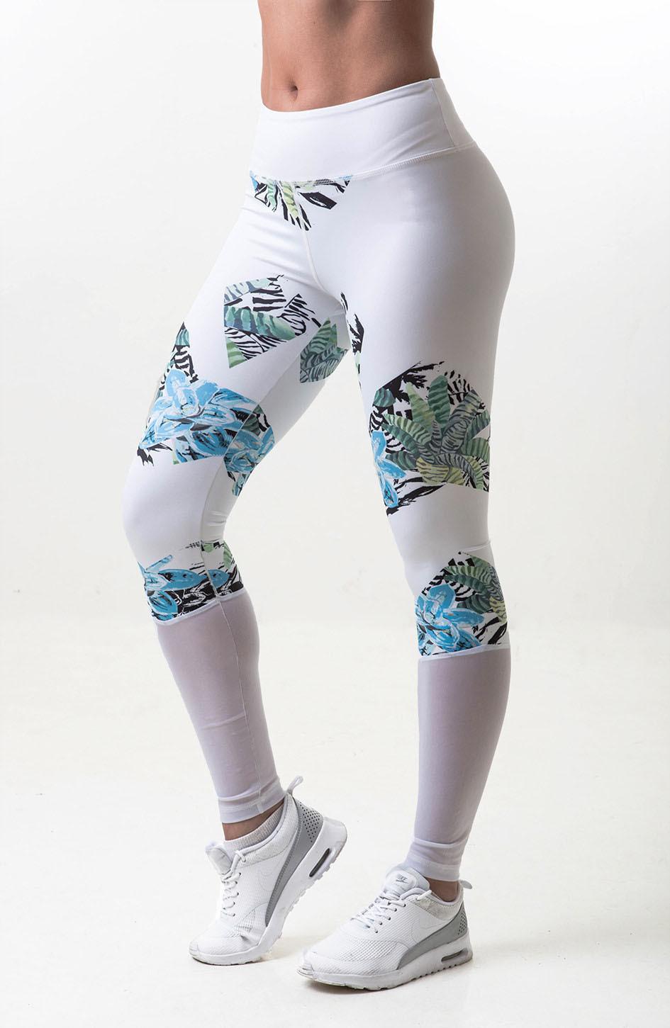 Womens Mesh Irrigular Flowers Printed Patchwork Yoga Sport Running Brethable Pants