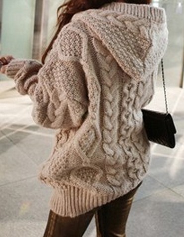 Fashion Hooded Long Sleeve Cardigan Sweater Coat