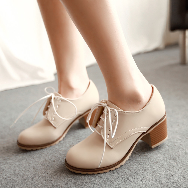 Women's Punk Pointed Toe Lace Up Platform Block High Heels Ankle Boots Shoes Brown